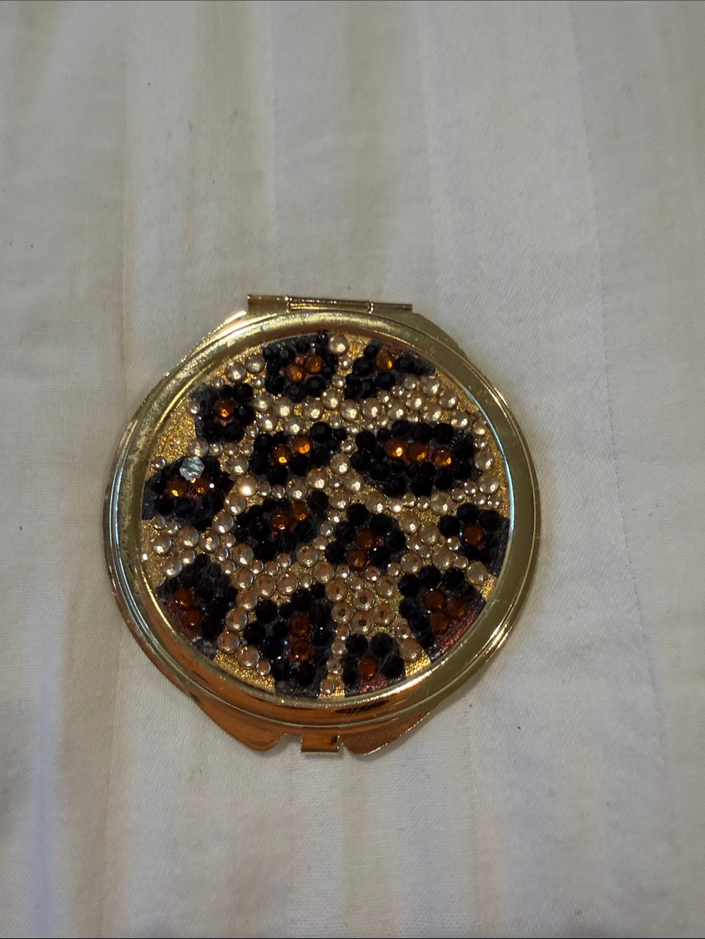 Gold Leopard Crystal Compact Mirror - Women Accessories
